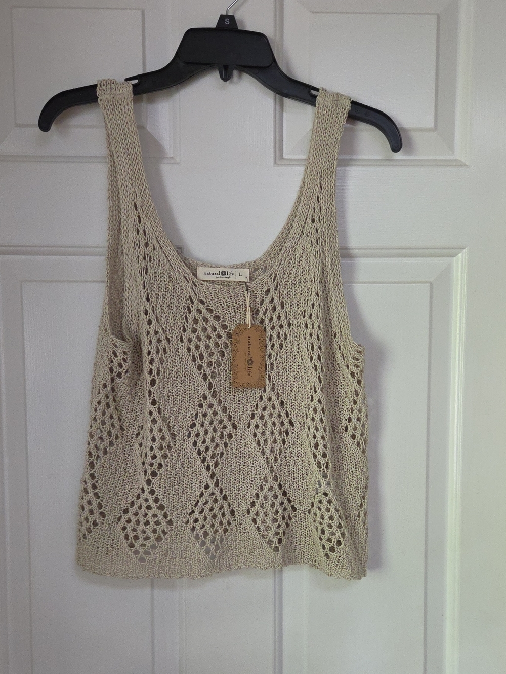 NATURAL LIFE Beige Crochet Diamond Tank Top